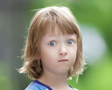 Portrait of a Boy with Long Blond Hair Looking