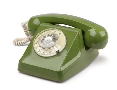 Dark green vintage telephone isolated on white
