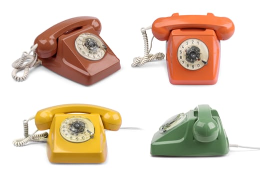 Vintage telephones variations collection, isolated on white