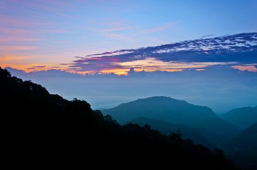 Landscape sierra from Doi Ang Khang mountains at sunrise in Chiang Mai province of Thailand