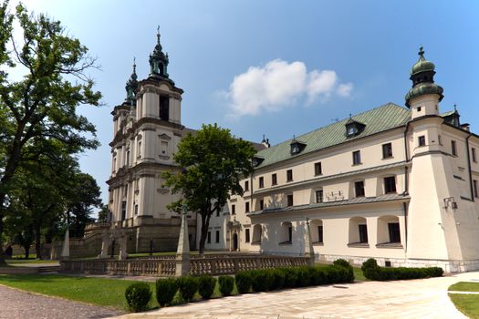 view on church an churchyard on skalka in cracow in poland