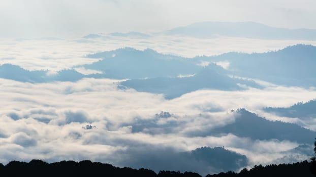 Landscape of cloud above cordillera in the morning from high mountain at viewpoint Huai Nam Dang national park, Chiang Mai and Mae Hong Son province, Thailand