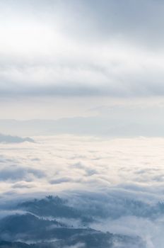 Landscape of cloud above cordillera in the morning from high mountain at viewpoint Huai Nam Dang national park, Chiang Mai and Mae Hong Son province, Thailand