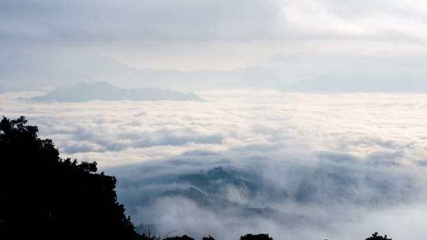 Landscape of cloud above cordillera in the morning from high mountain at viewpoint Huai Nam Dang national park, Chiang Mai and Mae Hong Son province, Thailand