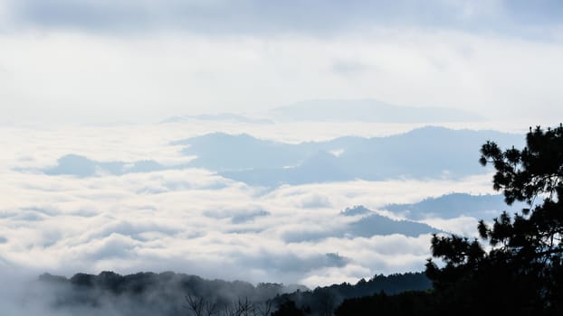 Landscape of cloud above cordillera in the morning from high mountain at viewpoint Huai Nam Dang national park, Chiang Mai and Mae Hong Son province, Thailand