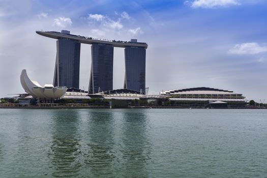 View to Marina Bay Sands Resort and ArtScience Museum  EDITORIAL Singapore, Singapore - February 13, 2014