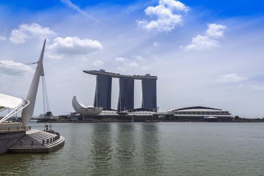 View to Marina Bay Sands Resort, Pier and ArtScience Museum  EDITORIAL Singapore, Singapore - February 13, 2014