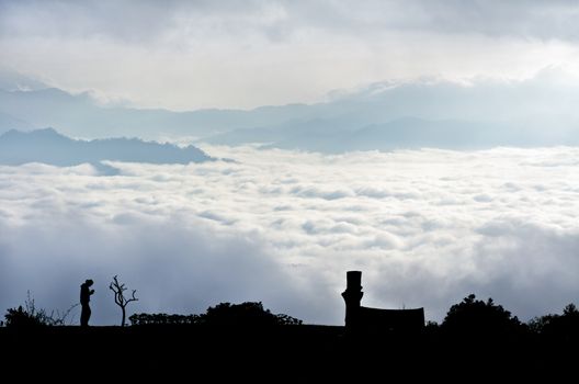 Landscape of cloud above cordillera in the morning from high mountain at viewpoint Huai Nam Dang national park, Chiang Mai and Mae Hong Son province, Thailand