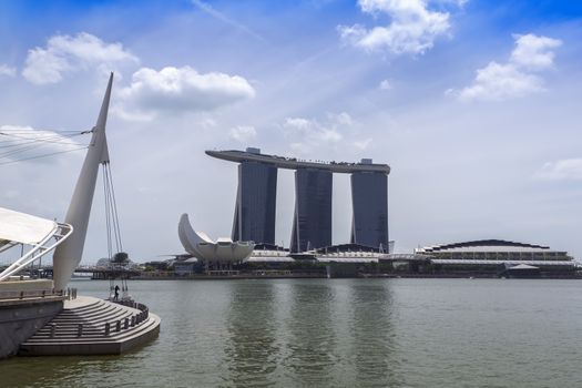 View to Marina Bay Sands Resort, Pier and ArtScience Museum.  EDITORIAL Singapore, Singapore - February 13, 2014