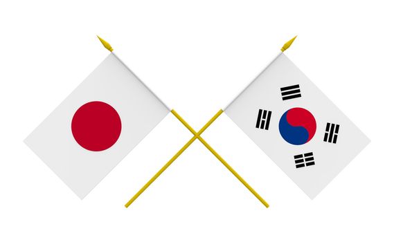 Flags of Japan and Republic of Korea, 3d render, isolated