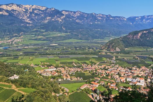 Overview of  Adige Valley with Ora village on foreground