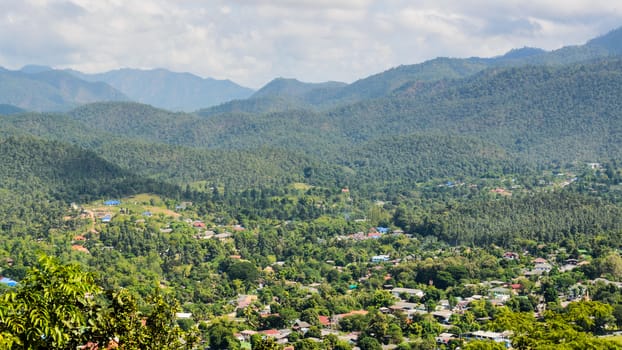 Landscape high angle view of city in the valley at Mae Hong Son province, Thailand