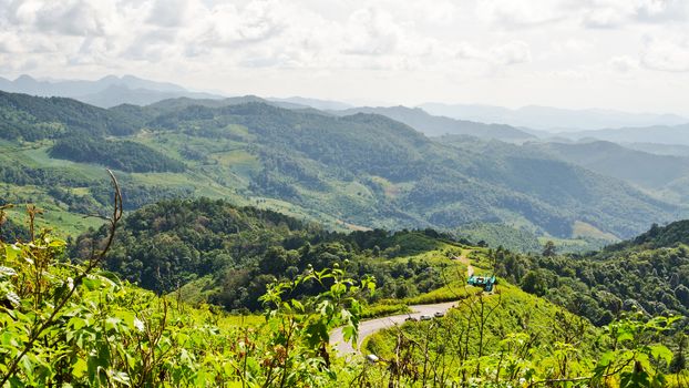Landscape mountain range high angle view from viewpoint Doi Mae U Ko at Mae Hong Son province of Thailand