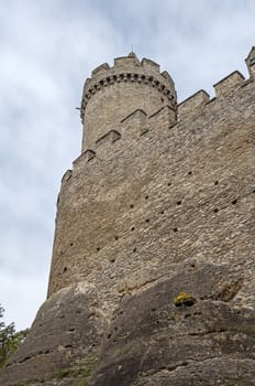 Medieval castle defensive wall and tower in the Czech Republic.