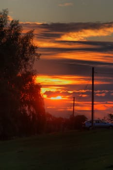 orange sunset over a rural setting