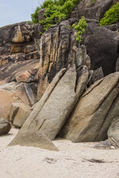 Rocks and sea.