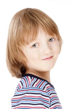 Portrait of a Boy with Blond Hair Looking - Isolated on White