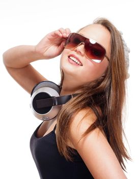 Portrait of a Teenage Girl with Sunglasses and Headphones