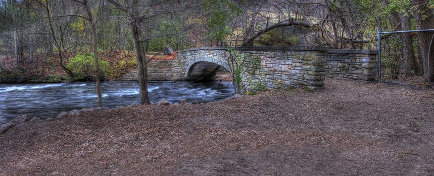 River Bridge fast rapids in high dynamic range HDR