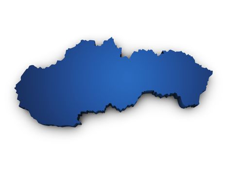 Shape 3d of Slovakia map colored in blue and isolated on white background.