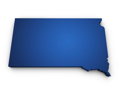 Shape 3d of South Dakota map colored in blue and isolated on white background.