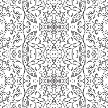 Abstract floral pattern, black contours on white background.