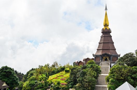 Phra Mahathat Napametanidon pagoda on Doi Intanon mountain in Chiang Mai province of Thailand.