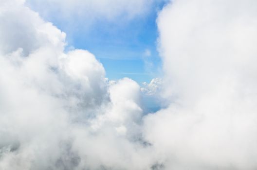 High angle view of the sky surrounded by clouds.
