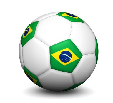 Brazil 2014 football world cup concept with a soccer ball with the brazilian flag isolated on white background.