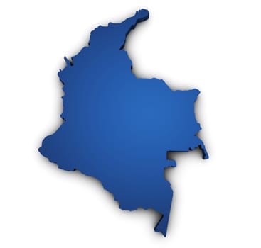 Shape 3d of Colombia map colored in blue and isolated on white background.