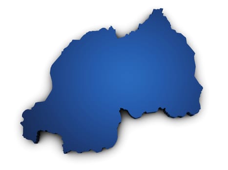 Shape 3d of Rwanda map colored in blue and isolated on white background.