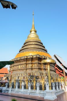 Ancient pagodas at Wat Phra That Lampang Luang temple at Lampang Province in northern Thailand
