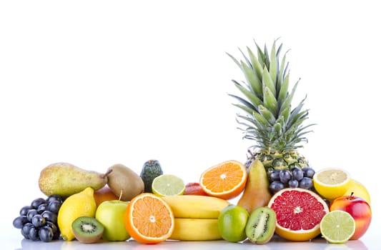 Assortment of exotic fruits on white background