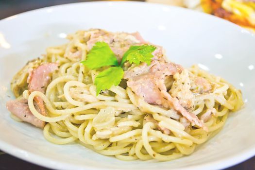 Spaghetti on a plate on the table