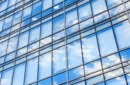 glass wall of office building,with reflection of clouds