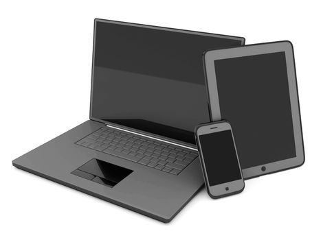 Laptop, Tablet PC and Smartphone on a white background