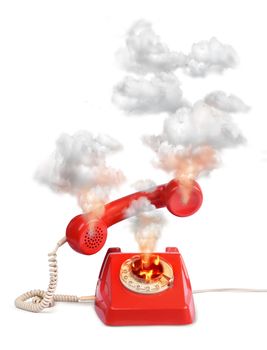 Hot line vintage telephone, isolated on white