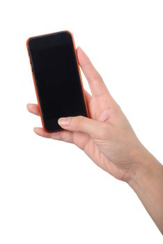 blank screen mobile phone in woman hand