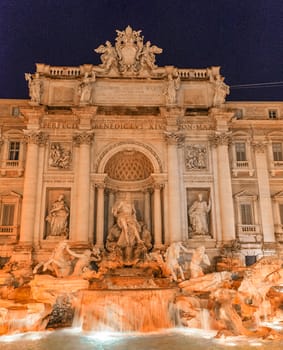 Beautiful night lights of Fontana di Trevi - Rome, Trevi Square.