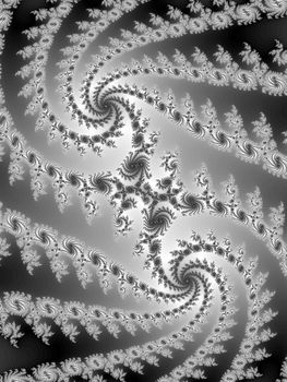 Digital computer graphic - rendering. Decorative fractal spiral in a grey colors for design.