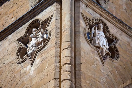 Pisa, Italy - August 10, 2013: Sculptures architectural detail of Loggia de Lanzi, Piazza della Signoria, Florence, Italy