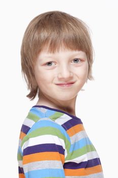 Portrait of a Boy with Blond Hair Looking Smiling