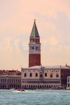 View of Doge's palace and St. Mark's campanile in Venice, Italy