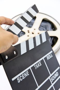 close up image of Film Slate on set