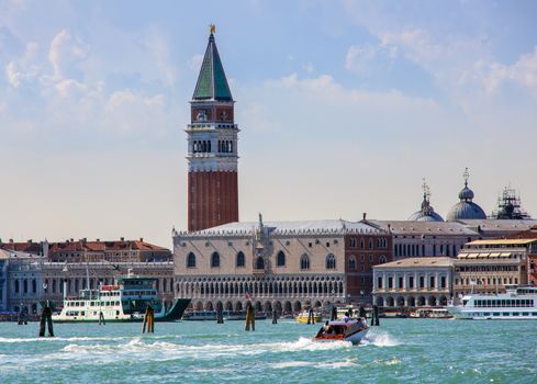 View of Doge's palace and St. Mark's campanile in Venice, Italy