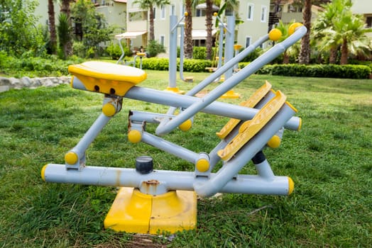 a beautiful modern fitness equipment is outdoors