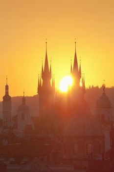 Czech Republic, Prague - Spires of the Old Town at Sunrise