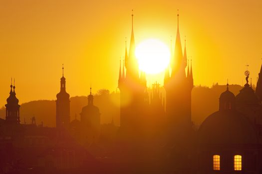 Czech Republic, Prague - Spires of the Old Town at Sunrise