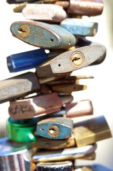 Czech Republic, Prague - Abundance of Love Padlocks on Railings.