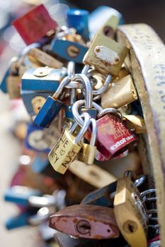 Czech Republic, Prague - Abundance of Love Padlocks on Railings.